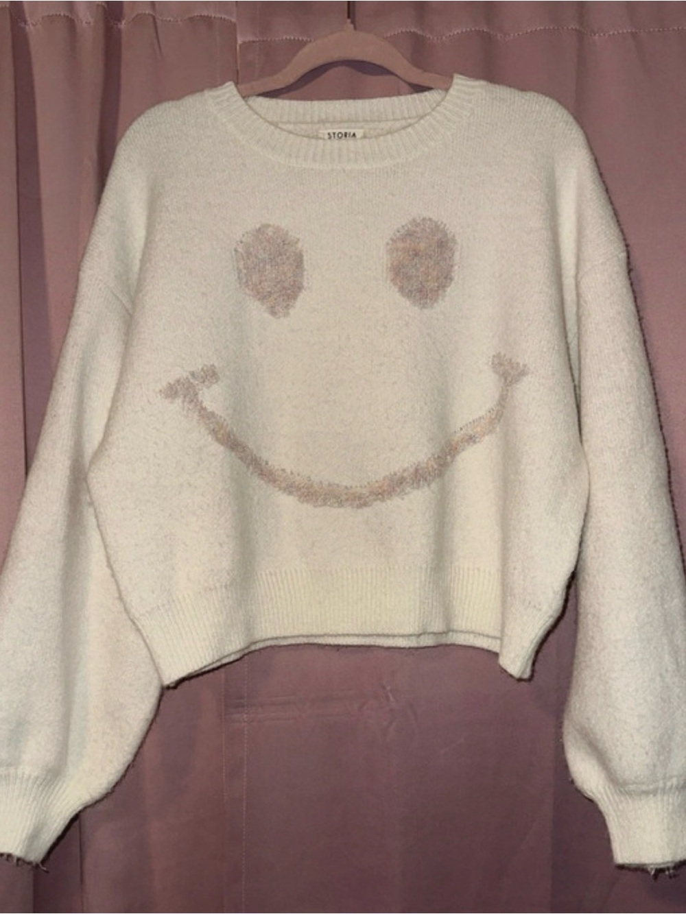 Storia Cream Smiley-Face Crew Neck Sweater